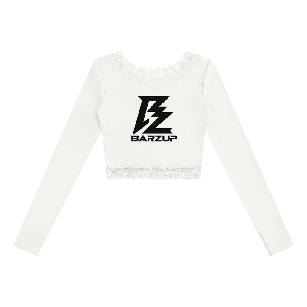 BARZUP Women's Lace Trim Long Sleeve T-Shirt