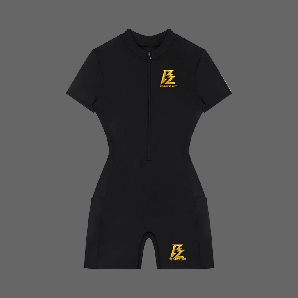 BARZUP Women’s Gold Monogram Quarter\-Zip Romper**