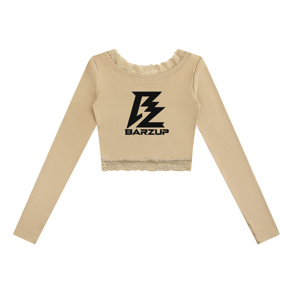BARZUP Women's Lace Trim Long Sleeve T-Shirt