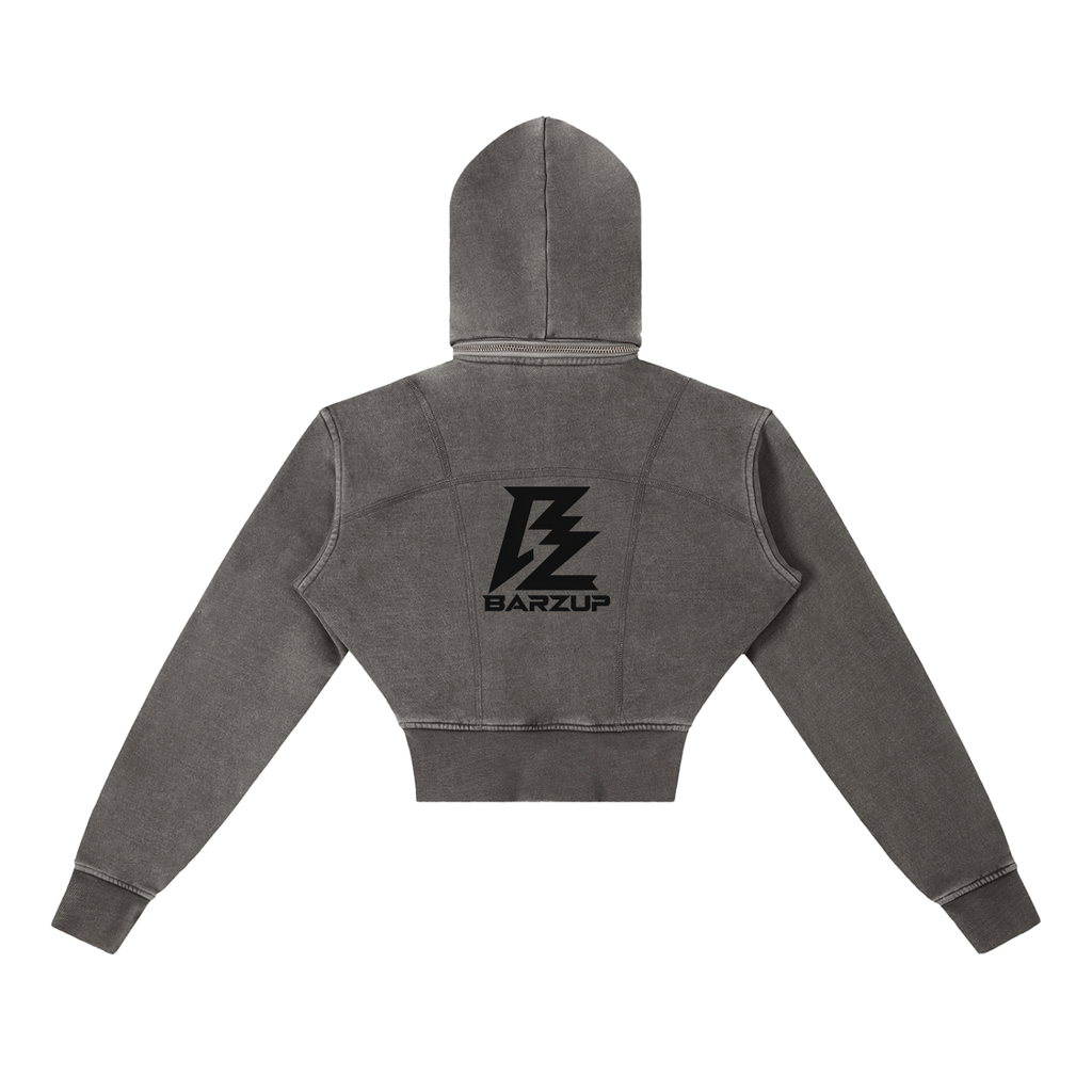 BARZUP Women Vintage Washed Cropped Fleece Set
