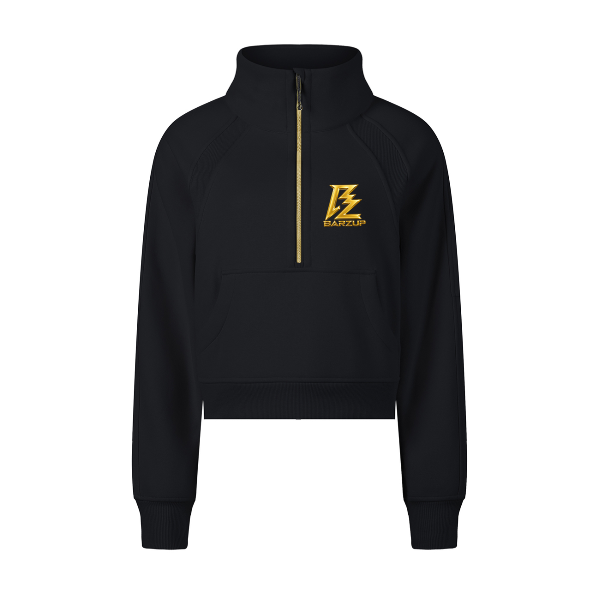 BARZUP Gold Monogram Cropped Half-Zip Sweatshirt