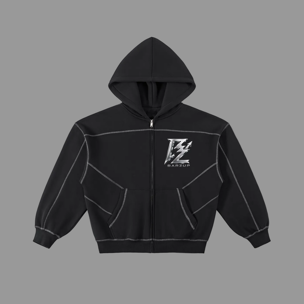 Contrast-Stitched Boxy Fleece Zip Hoodie