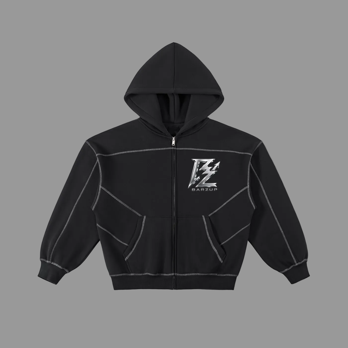 Contrast-Stitched Boxy Fleece Zip Hoodie