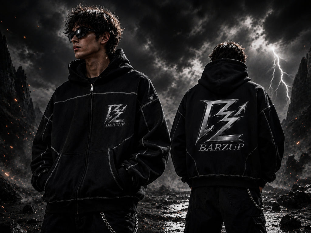 Contrast-Stitched Boxy Fleece Zip Hoodie