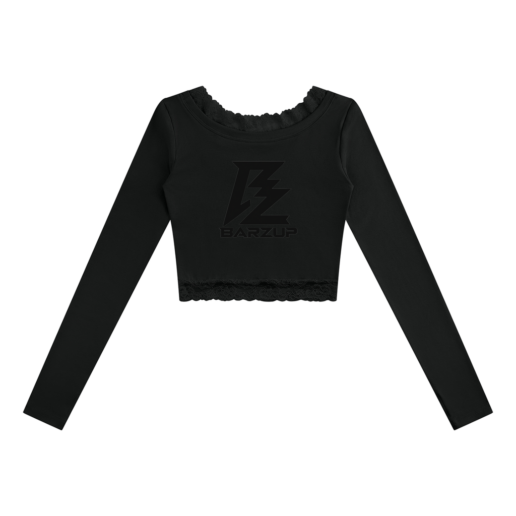 BARZUP Women's Lace Trim Long Sleeve T-Shirt