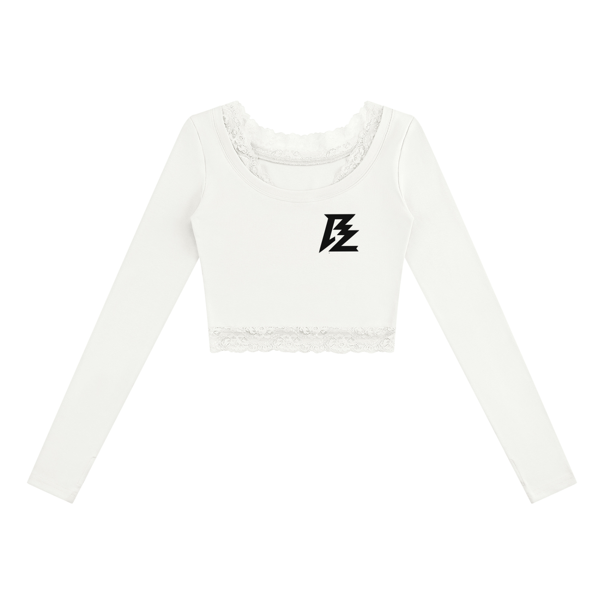 BARZUP Women's Lace Trim Long Sleeve T-Shirt