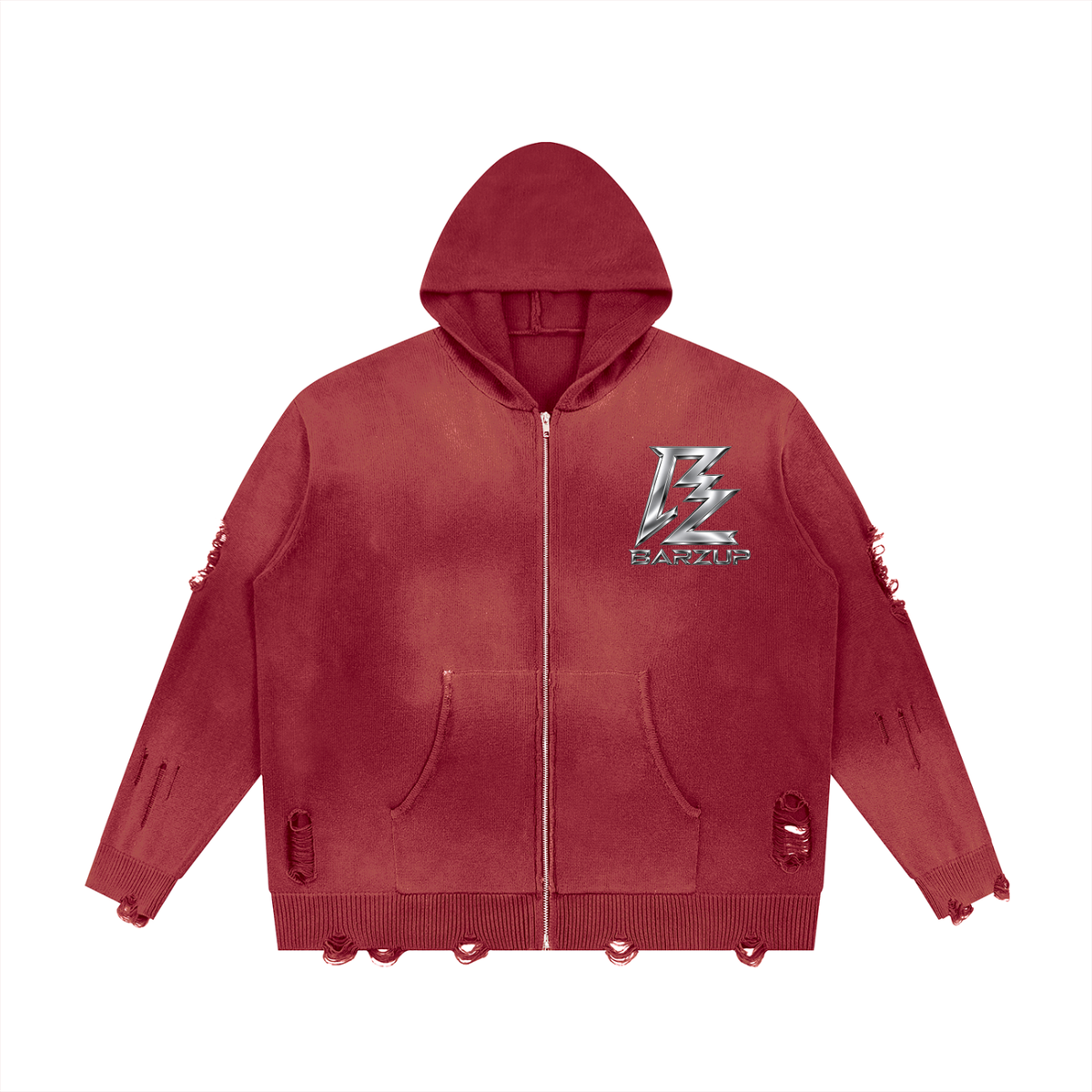 BARZUP Premium Distressed Full-Zip Hoodie