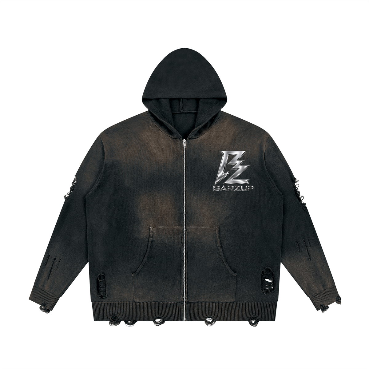 BARZUP Premium Distressed Full-Zip Hoodie