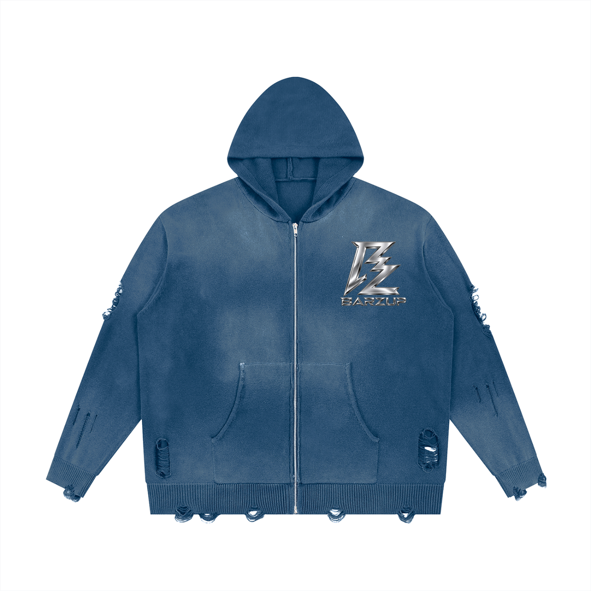 BARZUP Premium Distressed Full-Zip Hoodie
