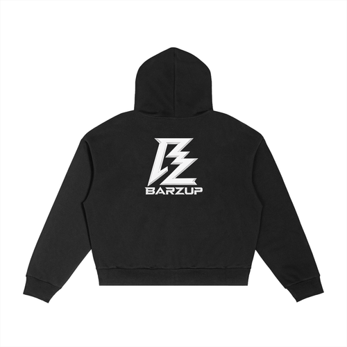 BARZUP Chrome Monogram Contrast Plaid Boxy Zip Hoodie