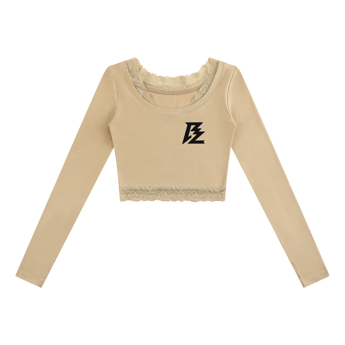 BARZUP Women's Lace Trim Long Sleeve T-Shirt