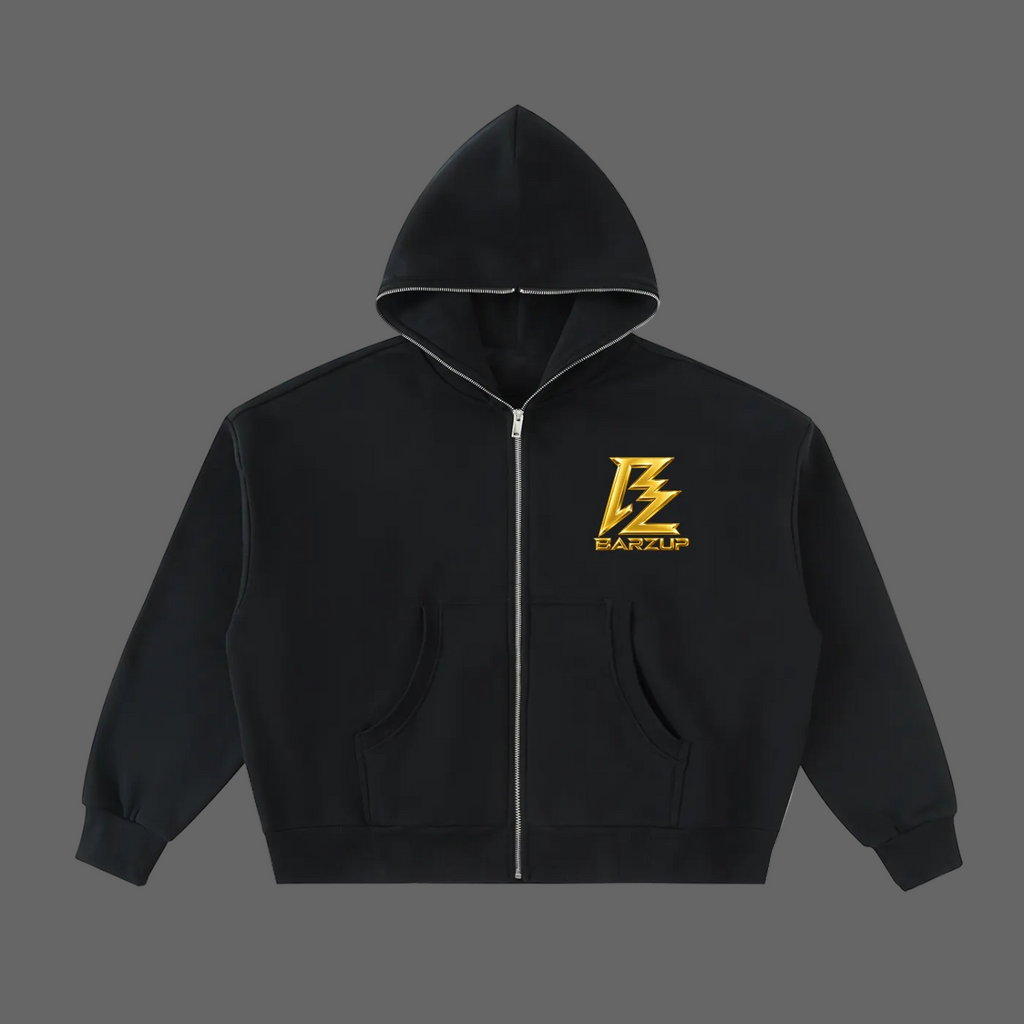 BARZUP Gold Monogram Full-Zip Boxy Hoodie
