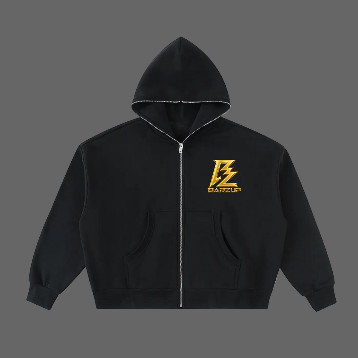 BARZUP Gold Monogram Full-Zip Boxy Hoodie