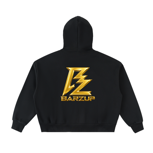 BARZUP Gold Monogram Full-Zip Boxy Hoodie