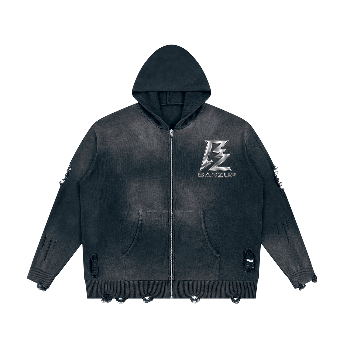 BARZUP Premium Distressed Full-Zip Hoodie