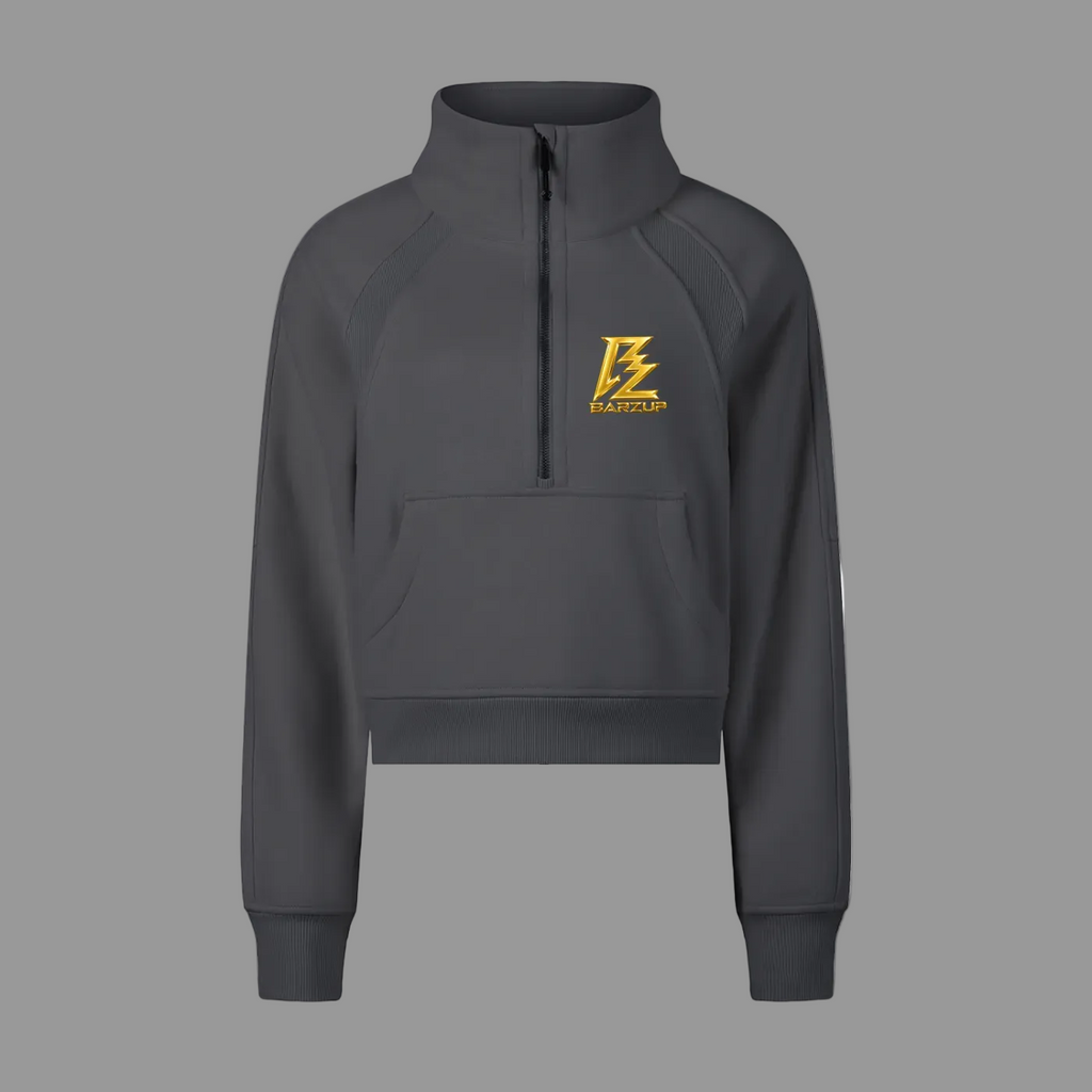 BARZUP Gold Monogram Cropped Half-Zip Sweatshirt