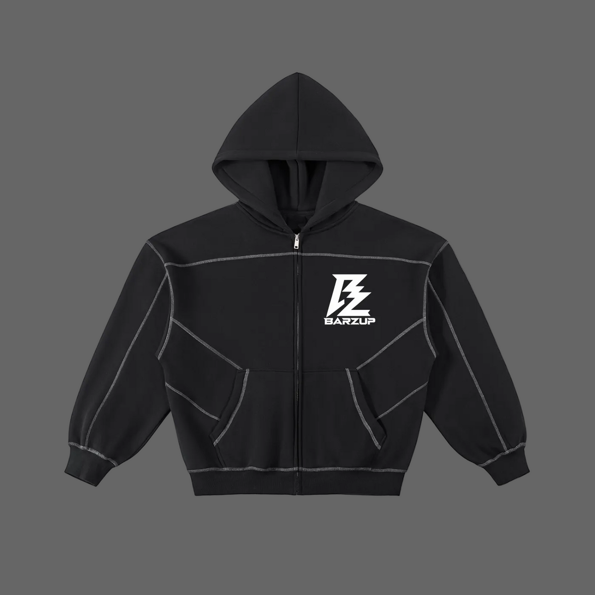 Contrast-Stitched Boxy Fleece Zip Hoodie